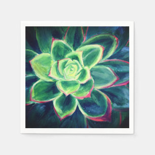 Green Succulent Plant Art Paper Napkins
