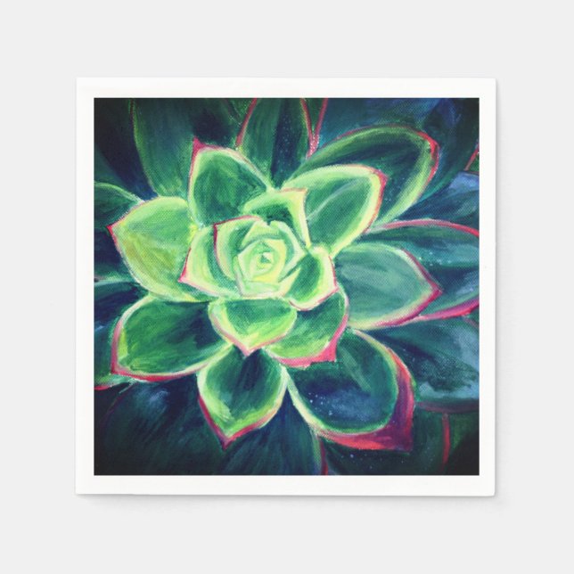 Green Succulent Plant Art Paper Napkins (Front)