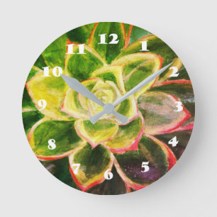 Green Succulent Plant Art  Wall Clock