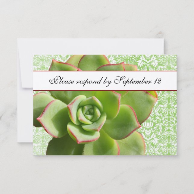 Green Succulent Vintage Damask Ivory rsvp (Front)