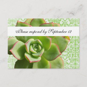 Green Succulent Vintage Damask rsvp with envelope Card