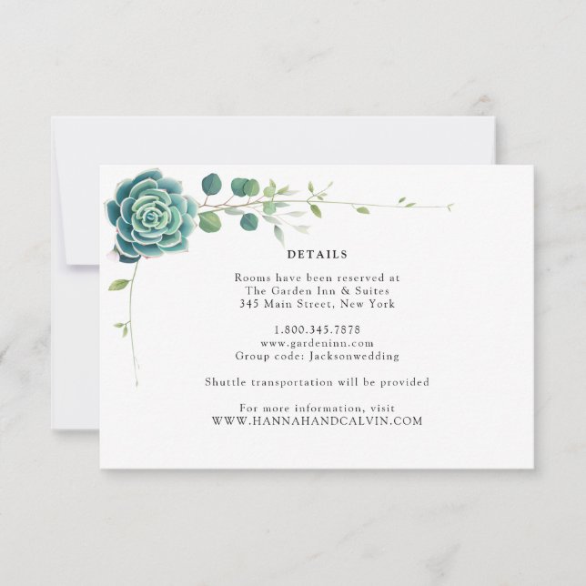 Green Succulent Wedding Details Card (Front)