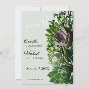 Green Succulent Wedding Save the Date Invitations
