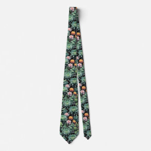 Green Succulents and Blooming Cactus Plants Tie
