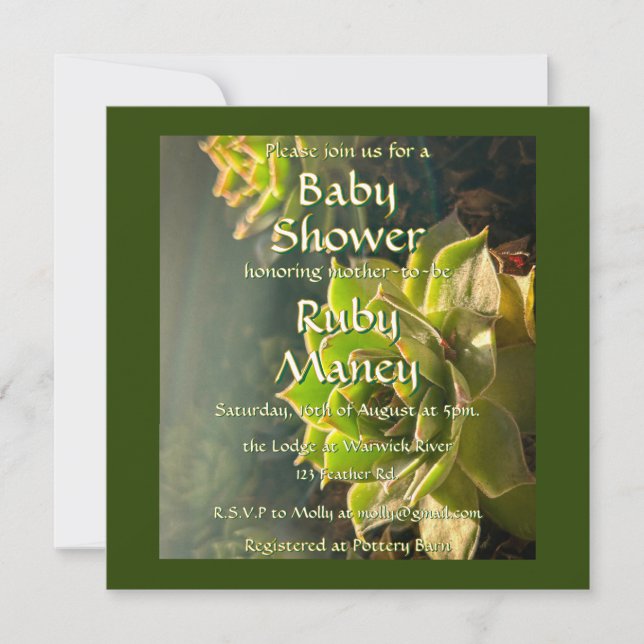 Green Succulents Baby Shower Invitation (Front)