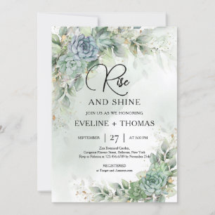 Green succulents eucalyptus leaves rise and shine invitation