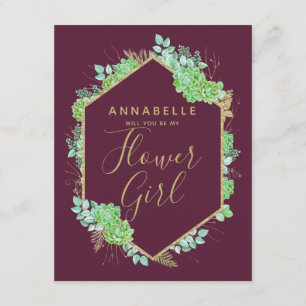 Green Succulents Gold Will You Be My Flower Girl Invitation