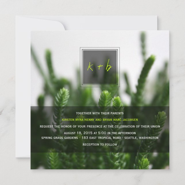 Green Succulents Grass Photo Simple Modern Wedding Invitation (Front)