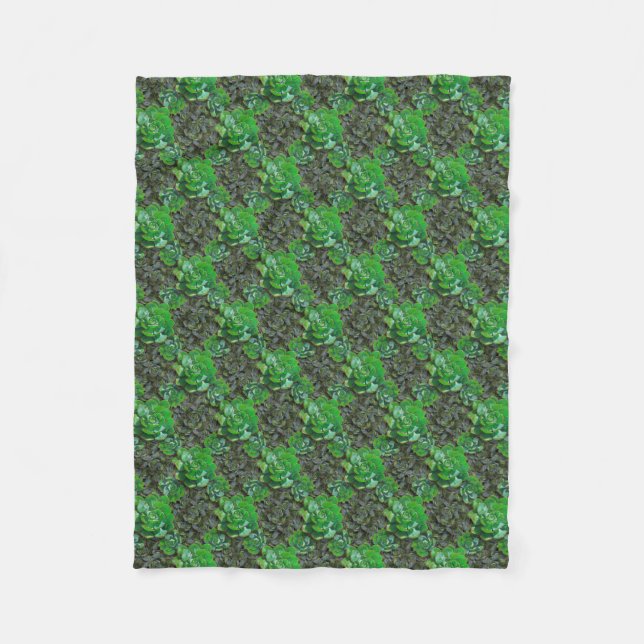 Green Succulents Lattice Pattern Fleece Blanket (Front)