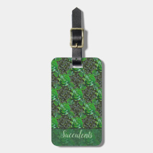 Green Succulents Lattice Pattern Luggage Tags
