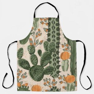 Green succulents, orange flowers, beach wallpaper. apron