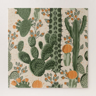 Green succulents, orange flowers, beach wallpaper. jigsaw puzzle