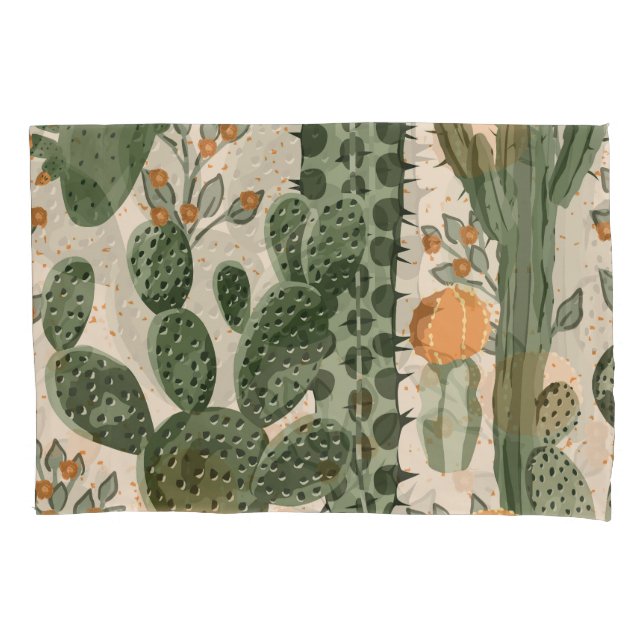 Green succulents, orange flowers, beach wallpaper. pillowcase (Front)