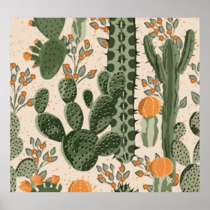 Green succulents, orange flowers, beach wallpaper. poster