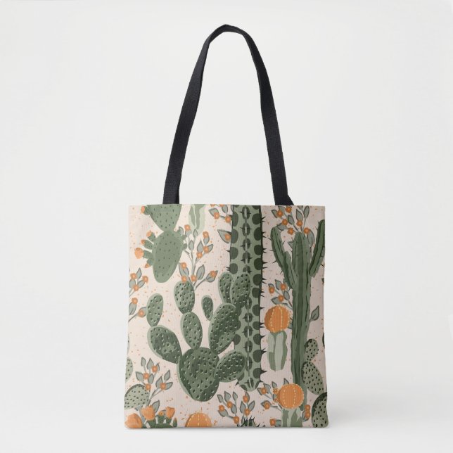 Green succulents, orange flowers, beach wallpaper. tote bag (Front)