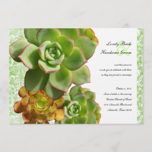 Green Succulents Vintage Damask Wedding Invitation