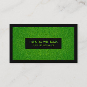 Green Suede Leather Floral Pattern Business Card