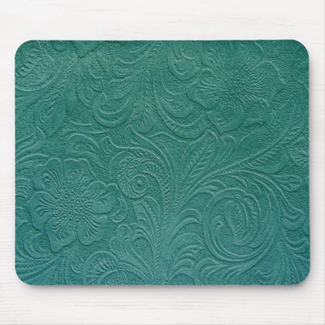 Green Suede Leather Look-Embossed Floral Design Mouse Mat (Front)