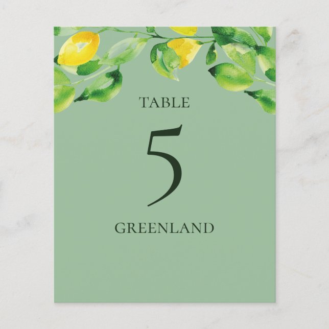 Green Summer Lemons and Foliage Table Name (Front)