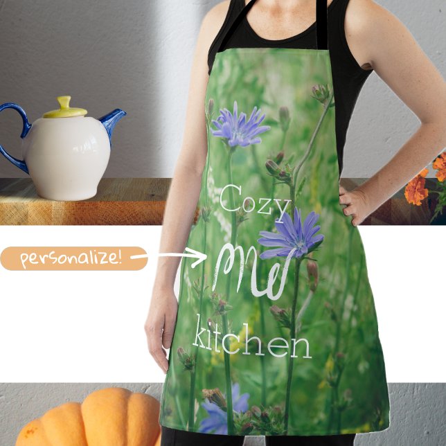 Green summer meadow with blue flowers  apron (Creator Uploaded)