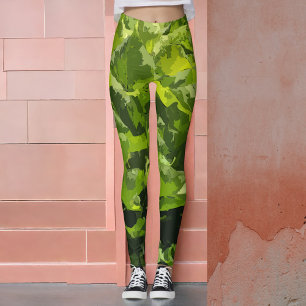 Green summer nature modern abstract leaf foliage  leggings