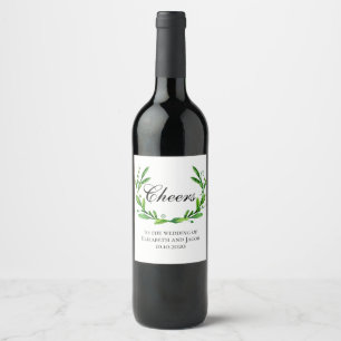 Green summer wine glass. Greenery cheers wedding Label