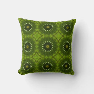 Green Sunburst Abstract Kaleidoscope Pattern Cushion