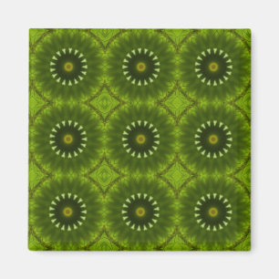 Green Sunburst Abstract Kaleidoscope Pattern Magnet
