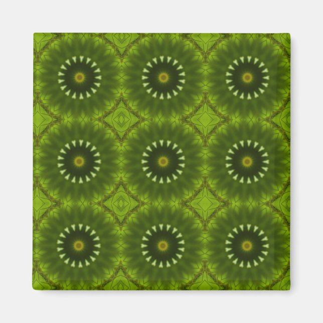 Green Sunburst Abstract Kaleidoscope Pattern Magnet (Front)