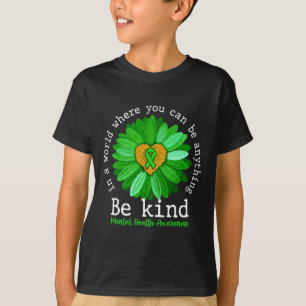 Green Sunflower Be Kind Tee Mental Health Awarenes