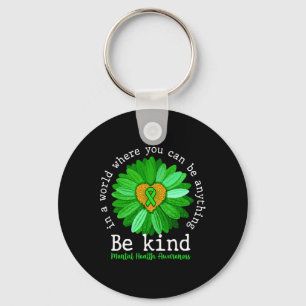 Green Sunflower Be Kind Tee Mental Health Awarenes Key Ring