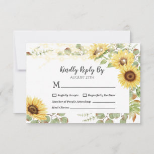 Green Sunflower Eucalyptus String Lights Wedding  RSVP Card