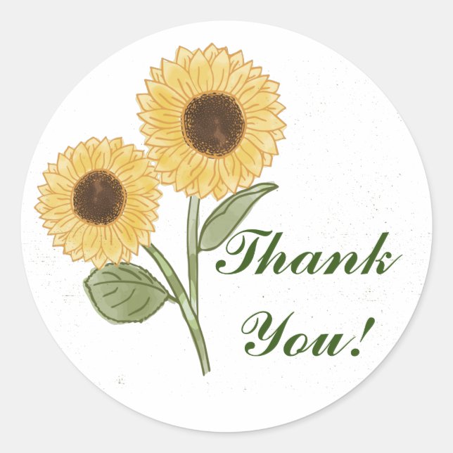 Green Sunflower Floral Pattern Thank You! Classic Round Sticker (Front)