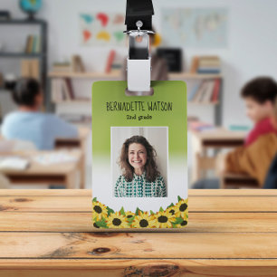 Green Sunflower Kindergarten School Teacher ID ID Badge