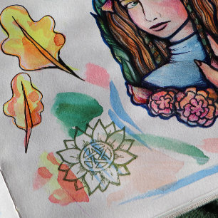 Green Sunflower Pentagram Druid Pagan  Rubber Stamp