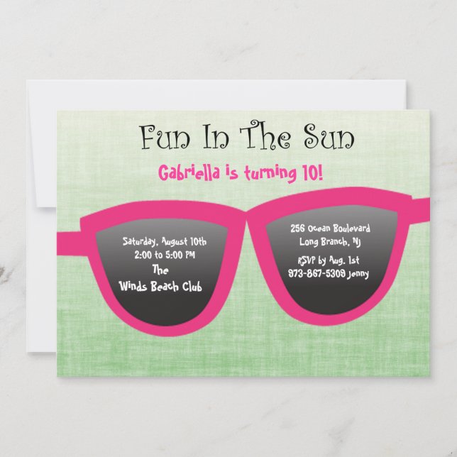 Green SunGlasses Birthday Party Invitation (Front)