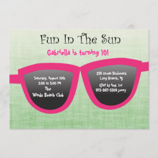 Green SunGlasses Birthday Party Invitation