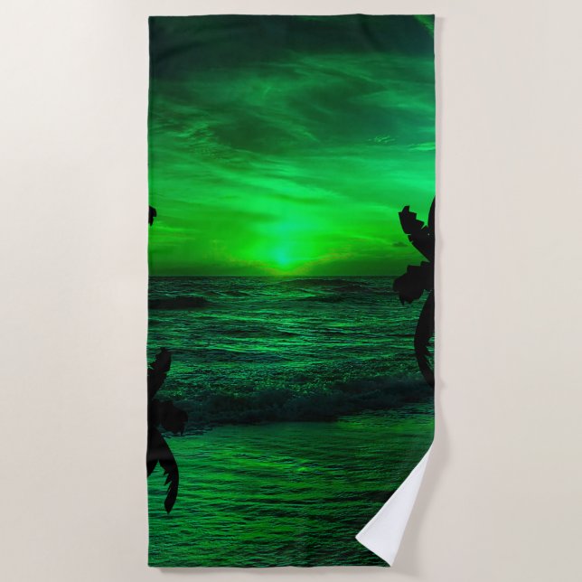 GREEN SUNSETS OCEAN SCENIC   BEACH TOWEL (Front)
