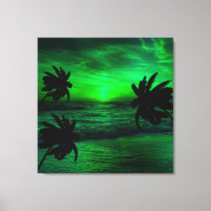 GREEN SUNSETS OCEAN SCENIC  CANVAS PRINT
