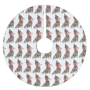 Green Sweater & Hat Dachshund Christmas Tree Skirt