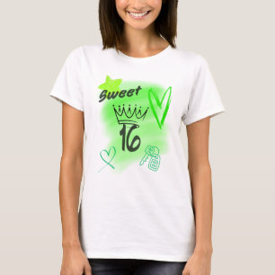 Green Sweet 16 Airbrush Topped with a Crown T-Shirt