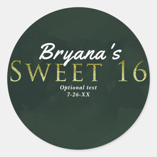 Green SWEET 16 Chic Elegant Birthday Party Favour Classic Round Sticker (Front)