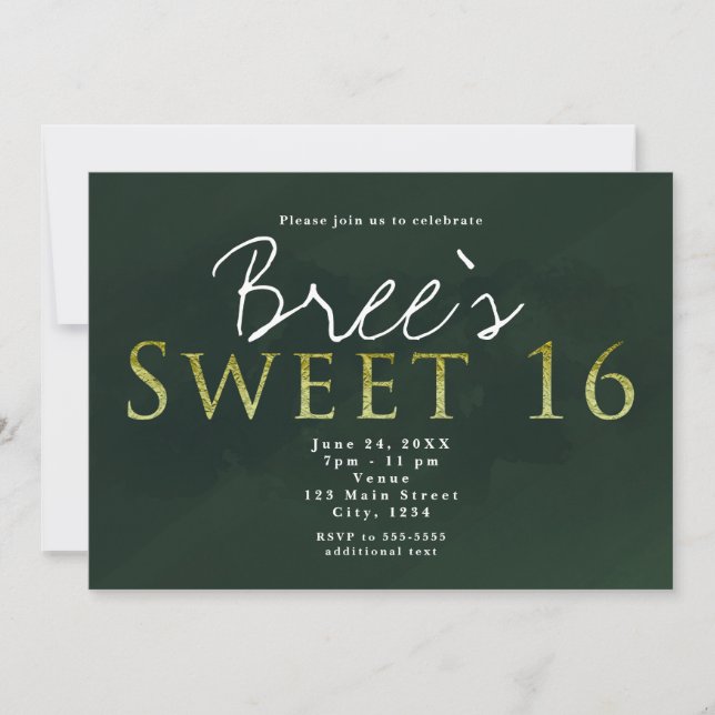 Green SWEET 16 Chic Elegant Birthday Party Invitation (Front)