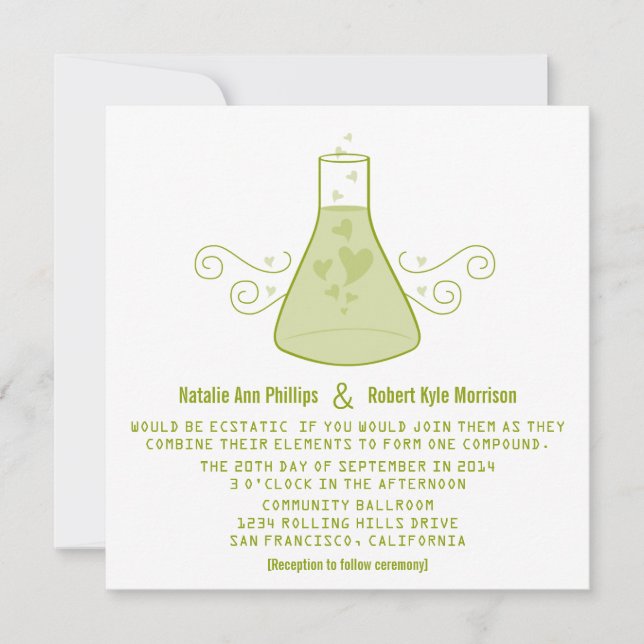 Green Sweet Chemistry Wedding Invite (Front)