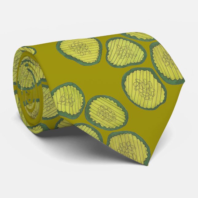 Green Sweet Pickle Chips Pickles Pattern Dill Food Tie (Rolled)
