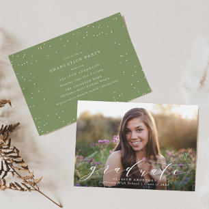 Green Sweet Script Photo Graduation Party Invitation