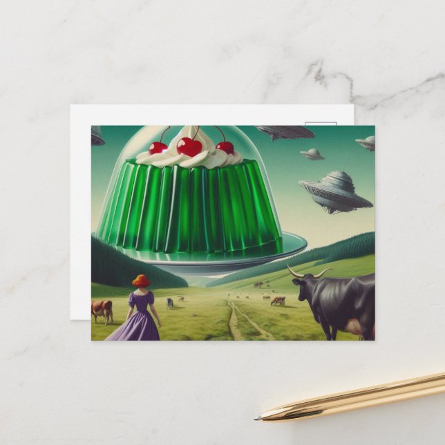 Green Sweet Treat UFOs whipped cream and cherry Postcard (Front/Back In Situ)