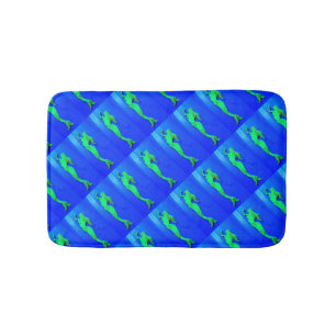 green swimming mermaids in blue sea bath mat
