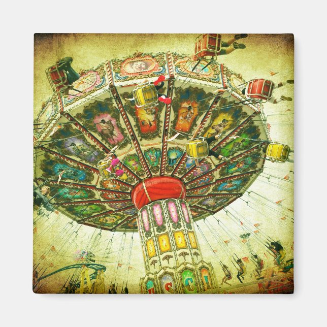 Green swing ride carnival vintage photo stylish magnet (Front)