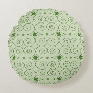 Green Swirl and Clover Pattern Round Cushion